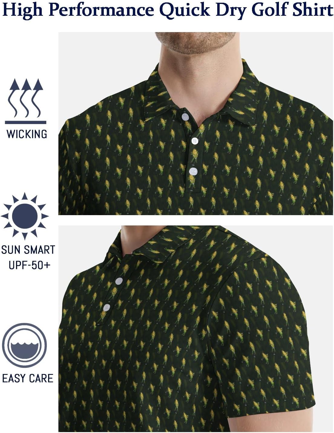 Mens Funny Polo Short Sleeve Casual Golf Shirts for Men Quick Drying Performance Athletic Collared Shirt