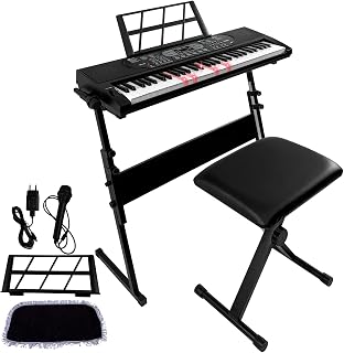 61 Key Lighting Keyboard Piano, Digital Piano Keyboard für Anfänger, E Piano mit Ständer, Bank, Tablet-/Notenablage, 200 Sounds & Lektionen & 70 Demo-Songs