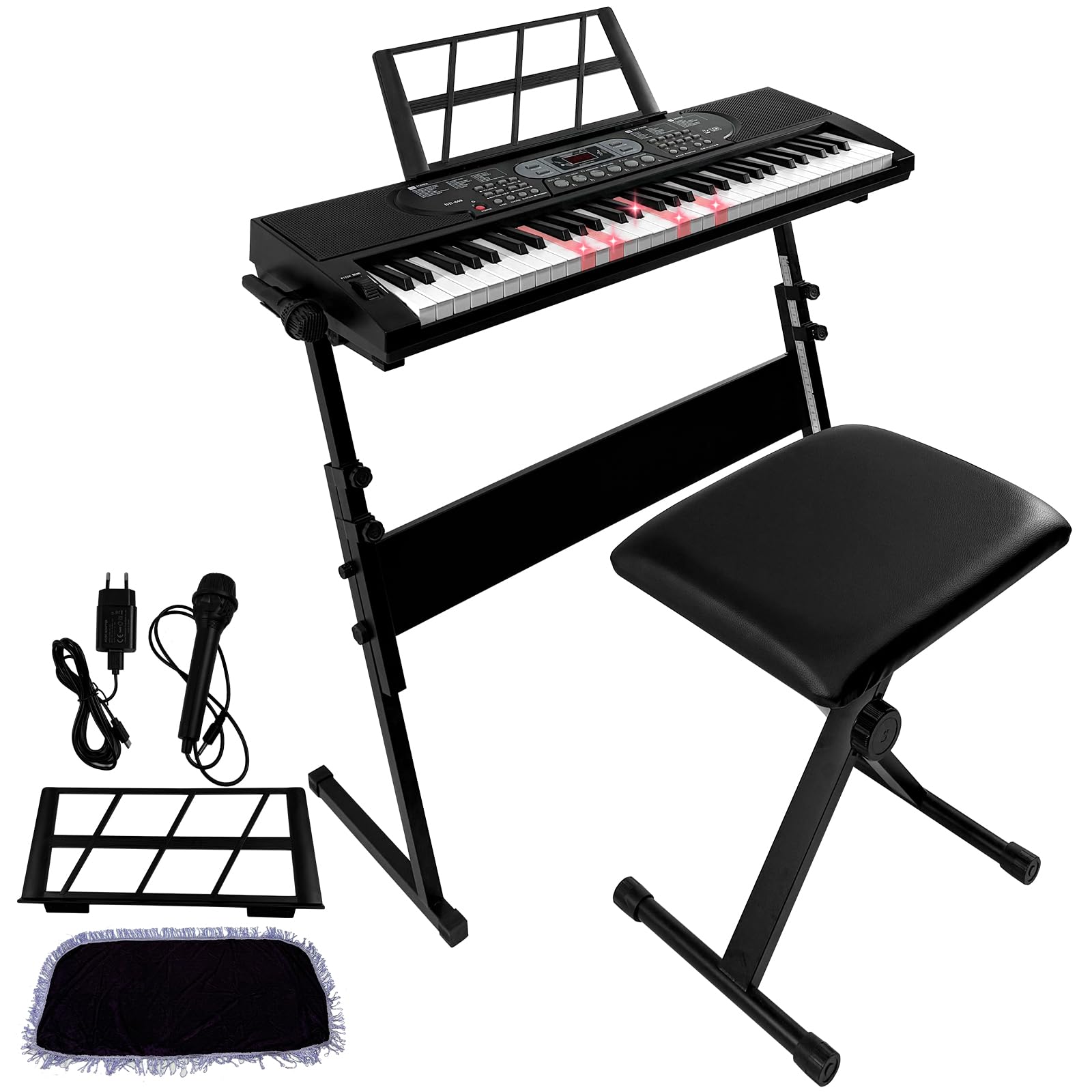 61 Key Lighting Keyboard Piano, Digital Piano Keyboard für Anfänger, E Piano mit Ständer, Bank, Tablet-/Notenablage, 200 Sounds & Lektionen & 70 Demo-Songs