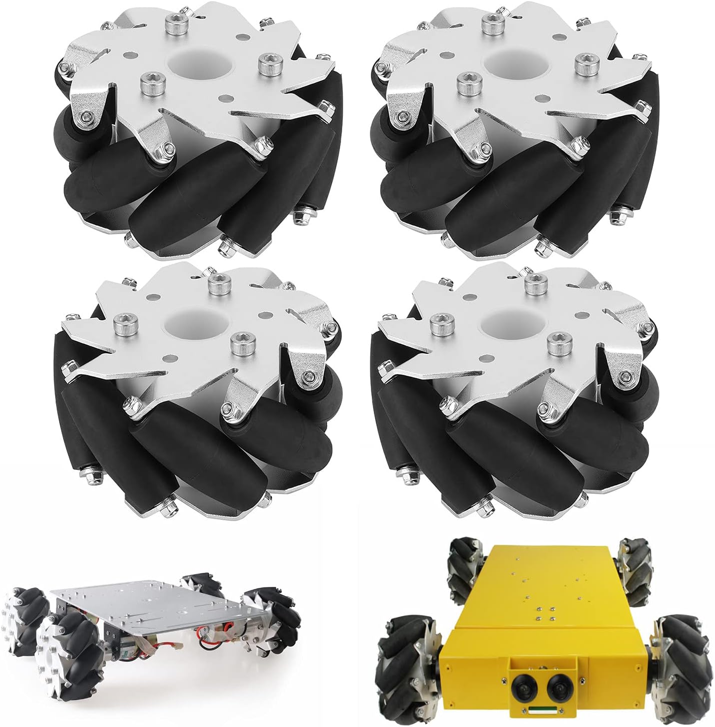 VBESTLIFE 4pcs 100mm Steel Mecanum Wheels Set,RC Accessories,Left Right Wheels for Robot Car 14162