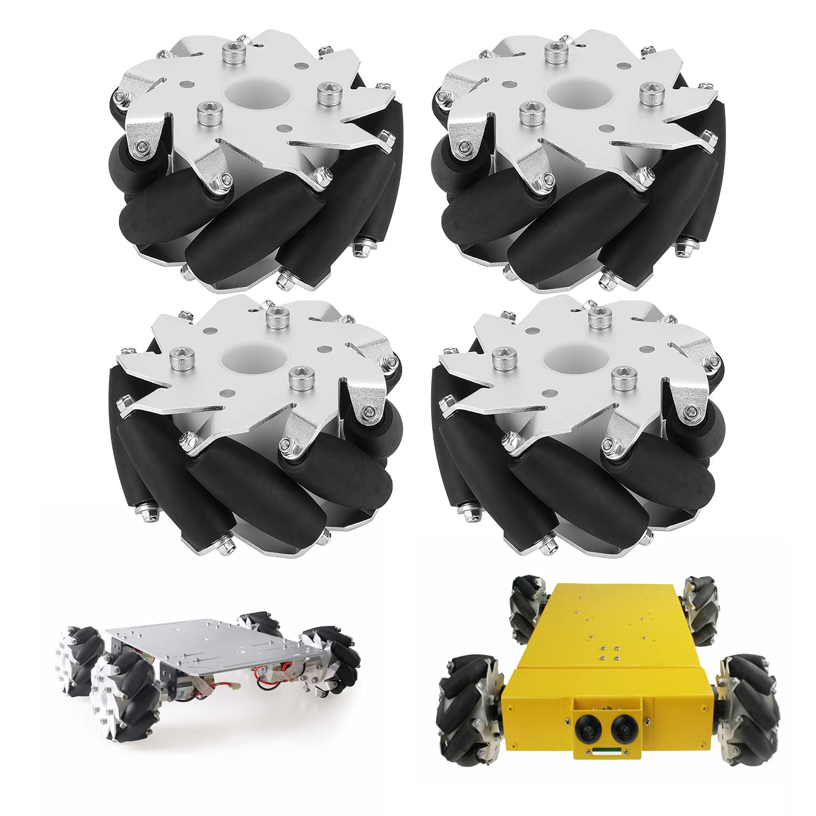 KIMISS Zestaw do Robotyki kół Mecanum - 4 szt. Koła Dookólne 100 Mm do Samochodu Robota 14162 - Trwała Konstrukcja ze Stopu Aluminium