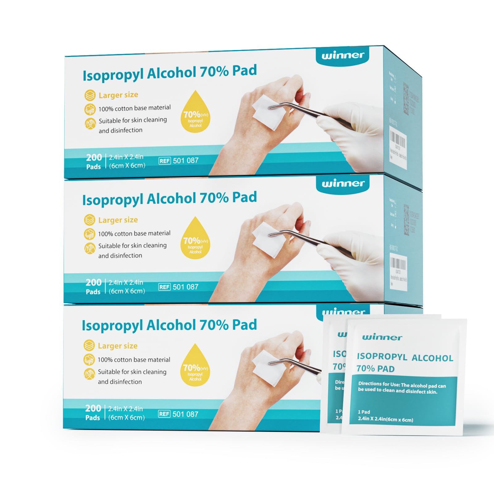 Winner Alcohol Prep Pads (Pack of 3 Boxes), 600 Count Alcohol Wipes Individually Wrapped, 70% Isopropyl, Medical Grade 4 Ply Swabs, Essential for First Aid, Home and Laboratories