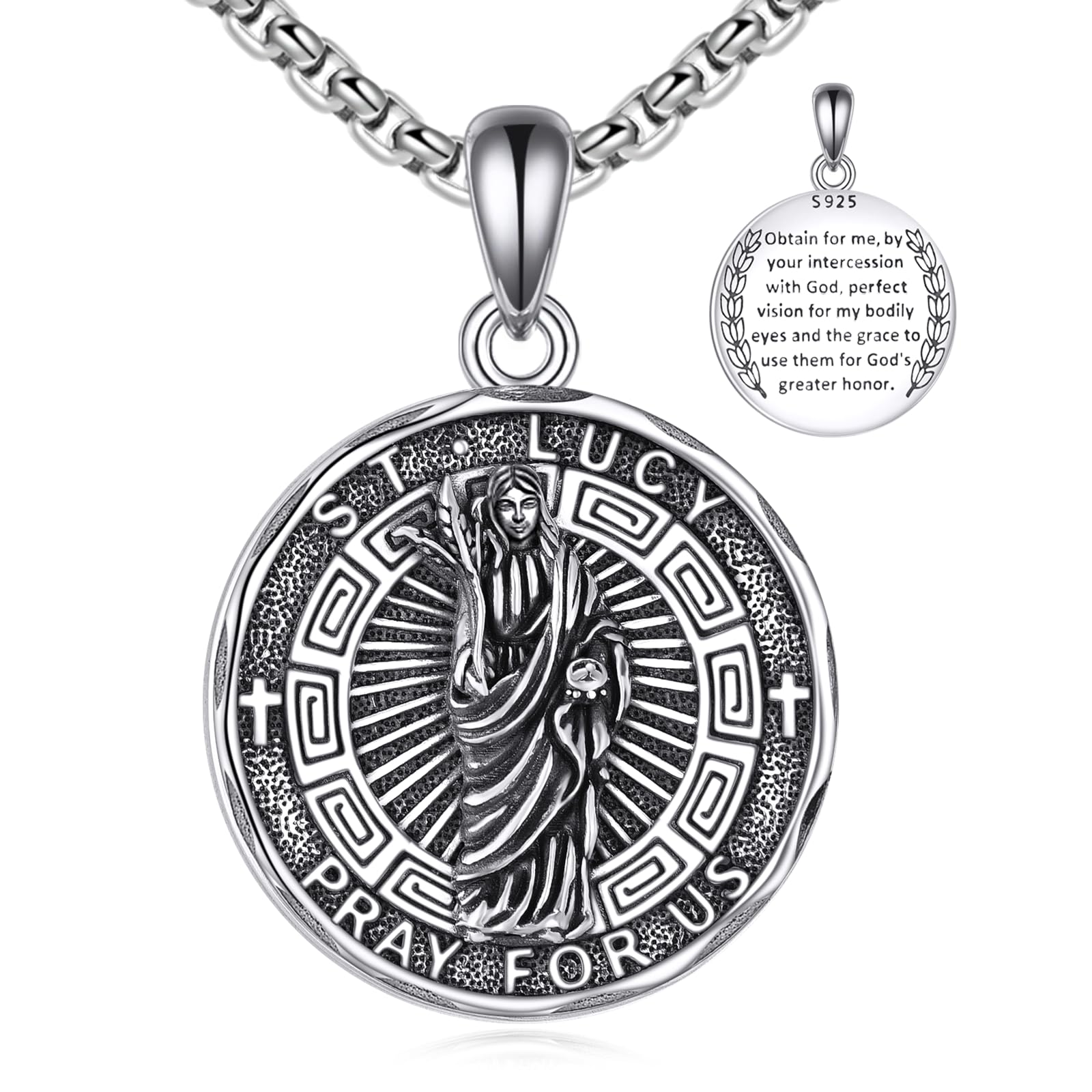 YFN Patron Saint Necklace Sterling Silver Amulet Medal Pendant Religious Protector Jewelry Gifts for Women Men