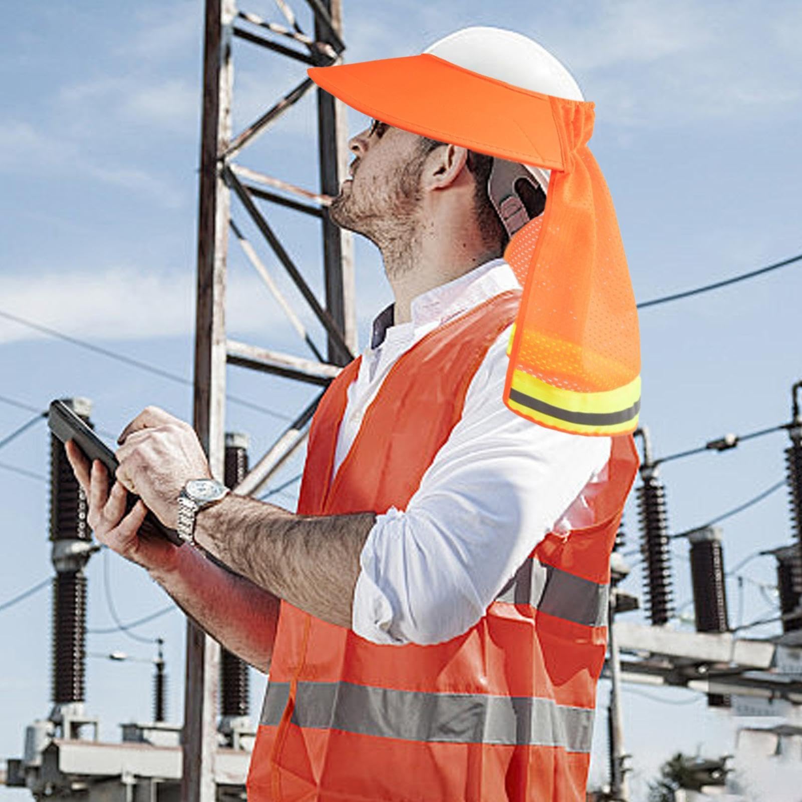 Parasol pour Casque De Sécurité, Parasol en Maille À Bord Complet avec Bande Réfléchissante, pour Chantier De Construction Extérieur Et Extérieur À Long Terme, Haute Visibilité