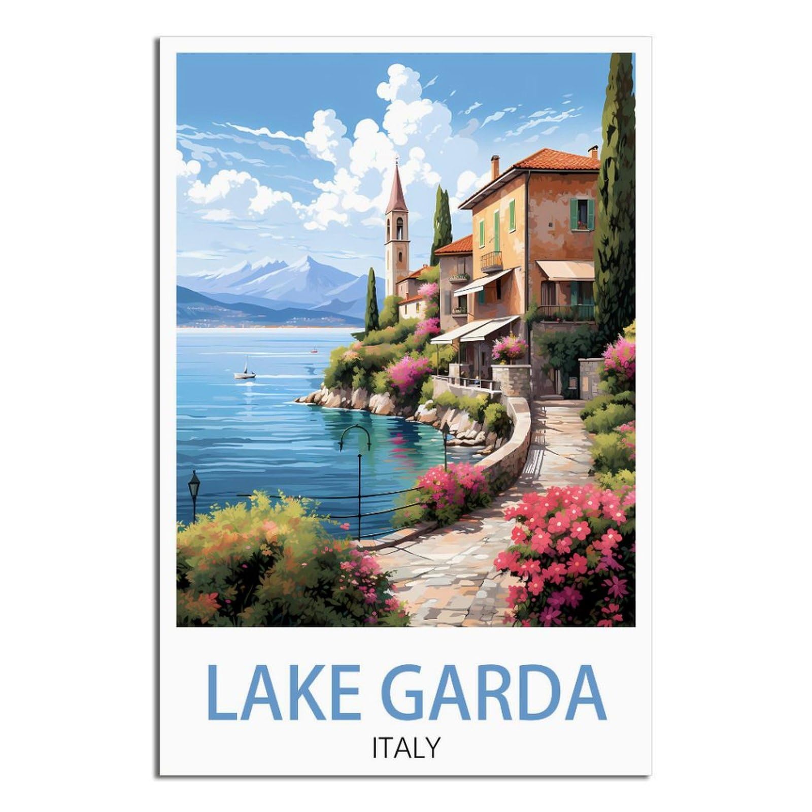 Hybfqxell Unframe-Style Lake Garda Italy Vintage Travel Poster Coast 12X18inch(30X45cm) Canvas Art Posters And Wall Art Pictures Prints Modern Family Bedroom Decor Posters