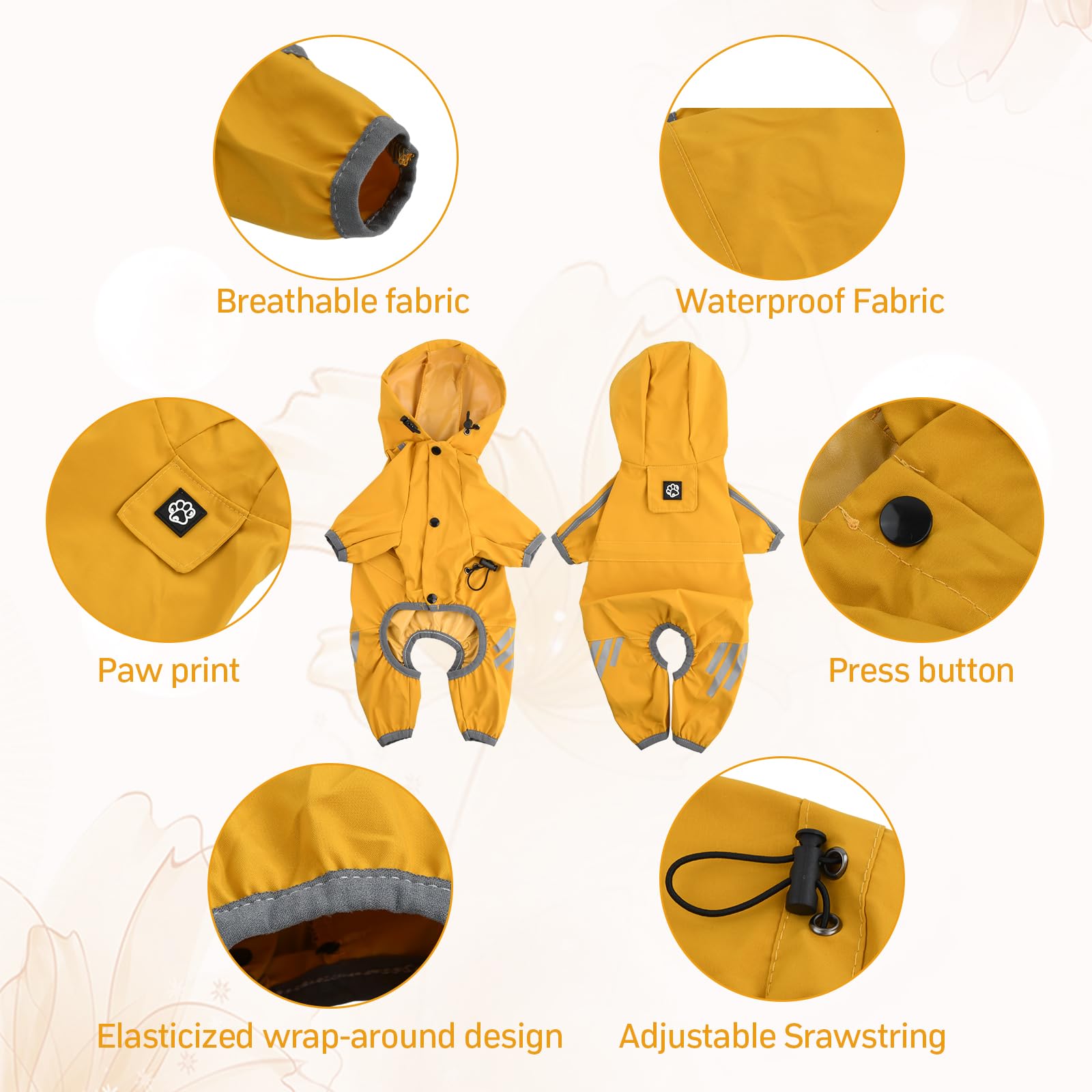 Impermeabile Per Cani Cozlly - Poncho Con Cappuccio, Taglie S/M/L/XL, Riflettente, Giallo - Foto 10