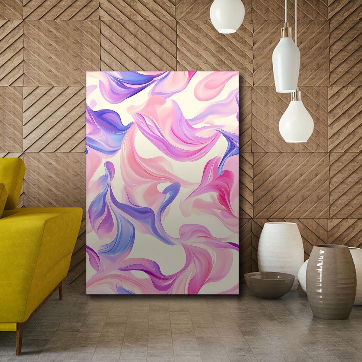 CHERHERART Affiches fluides rose violette bleue Art mural sur toile abstraite Dégustation en dégradé de rêve pour chambre salon cuisine 70x110cm sans cadre