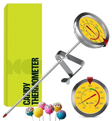 Termómetro de caramelo con clip para olla, termómetro de aceite para freír y hacer velas, color amarillo Clásico - Amarillo,Clásico (paquete de