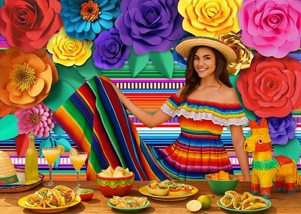 Fondo decorativo fiesta mexicana rayado 7x5 pies miniatura 3