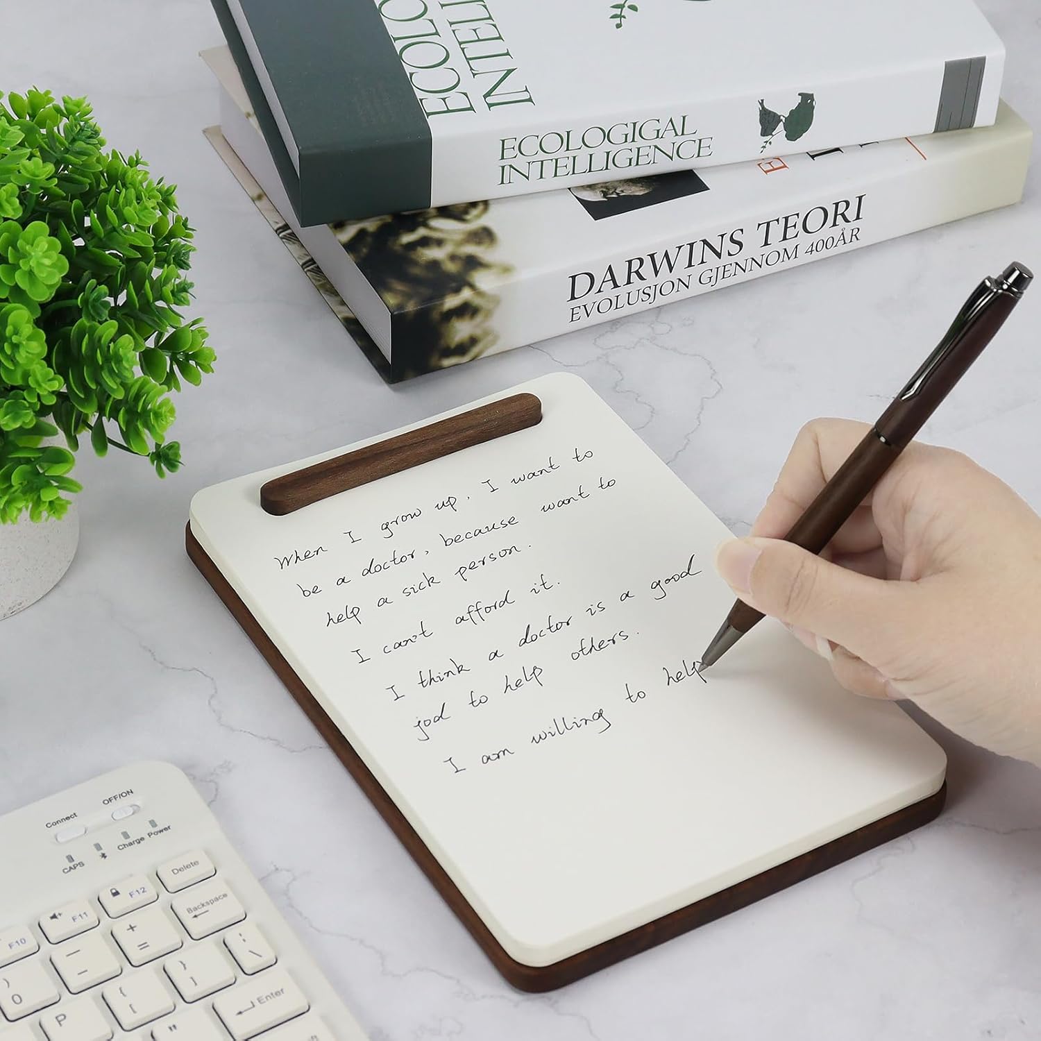 Multibey Walnut Wood Memo Board - Magnetic Notepad Holder with 50 Custom-Cut Paper Refills and Wood Ballpoint Pen, Flush Writing Surface Wood Board for Menus, Checklists, Office Desk