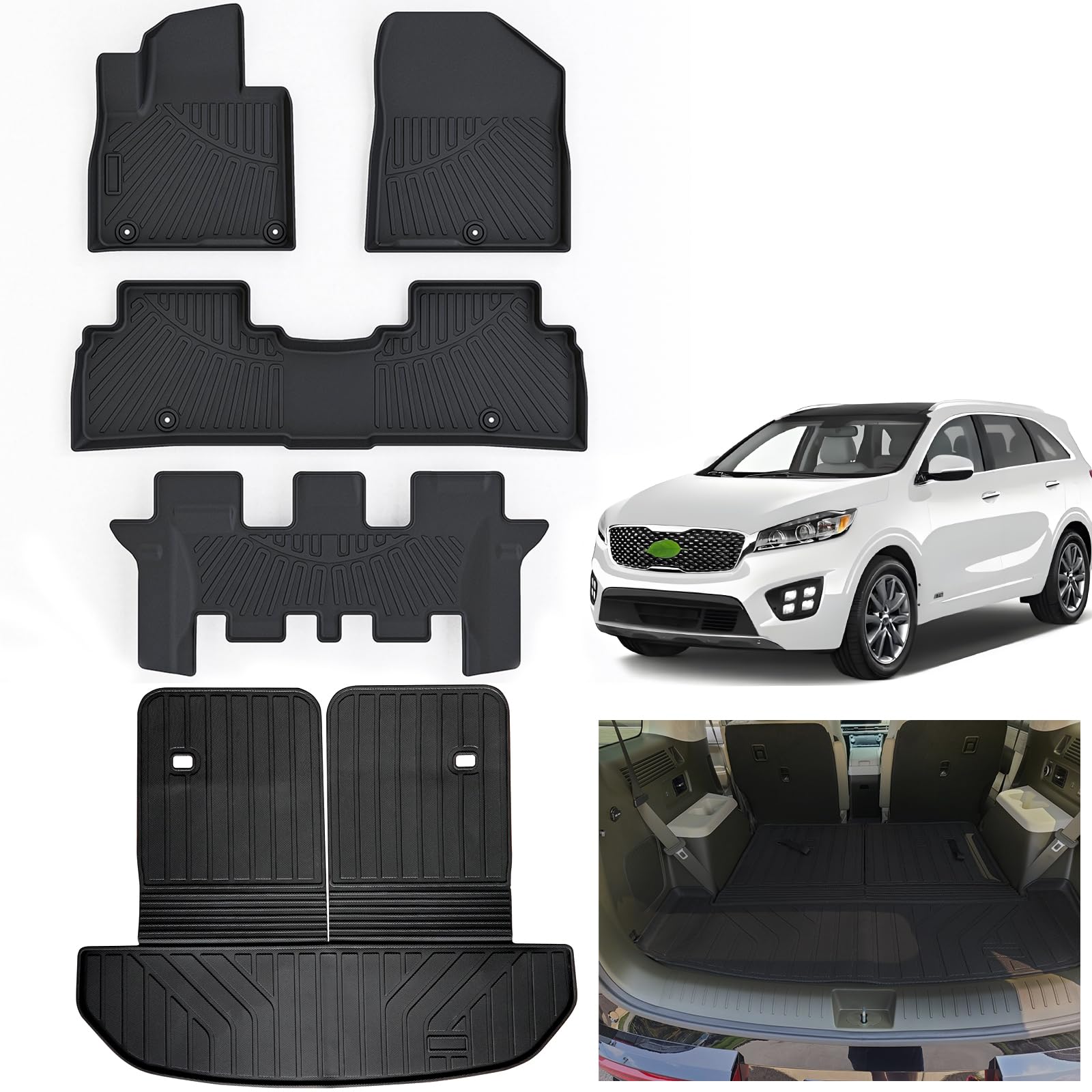 Floor Liners & Large Cargo Liners for 2016-2020 Kia Sorento 7 Seats with Backrest Protection,TPE All Weather Protection Car Mats