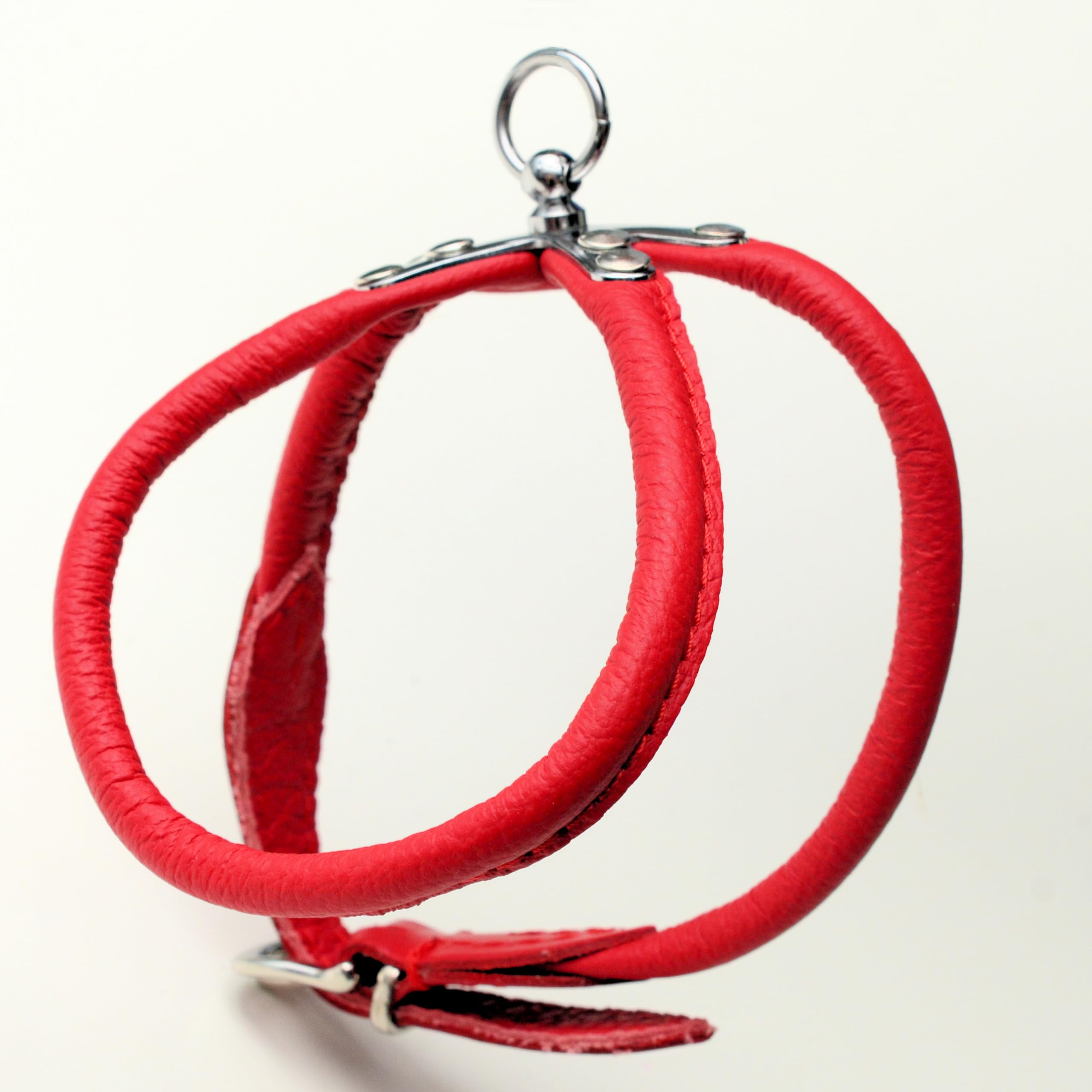Real SOFT ROLLED LEATHER DOG PUPPY HARNESS Handmade (RED, PETITE girth size min 10" to max 11.5")