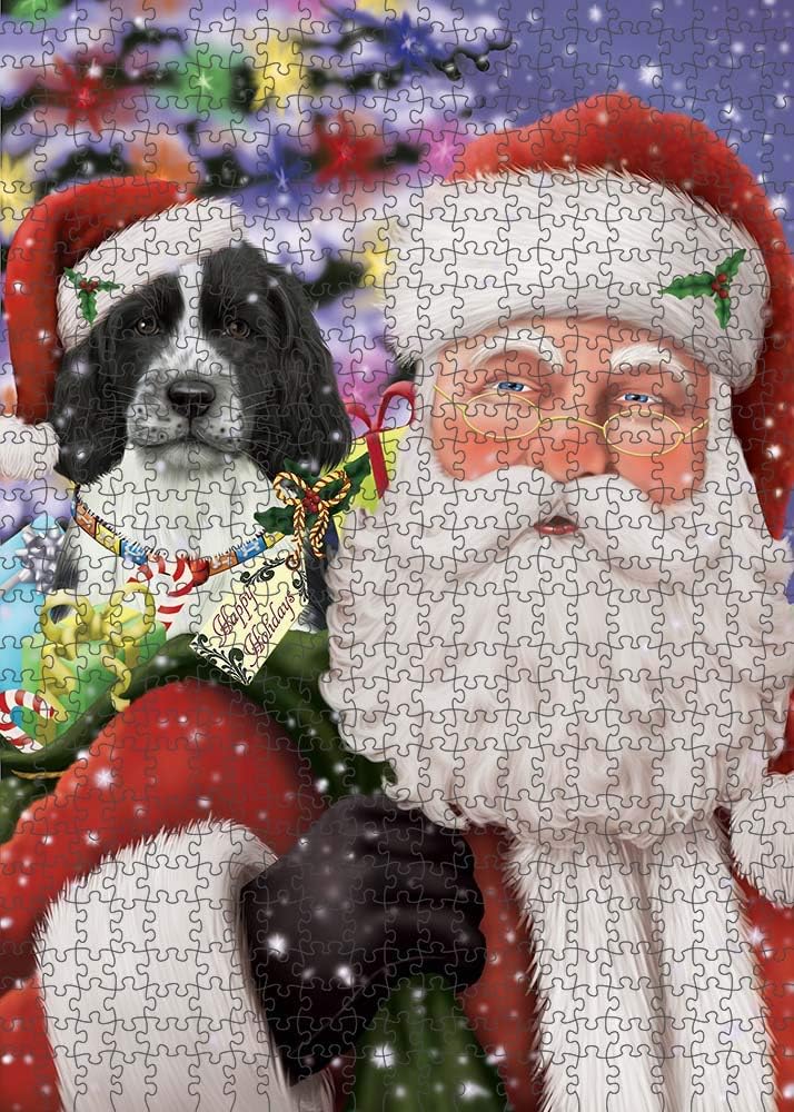 Christmas Santa with Presents and Springer Spaniel Dog Jigsaw Puzzle for Adults - Animal Printed Interlocking Puzzle Game Artwork - Gift for Dog Lover's -1000 Pcs 29.5"x19.7", PZLE56818