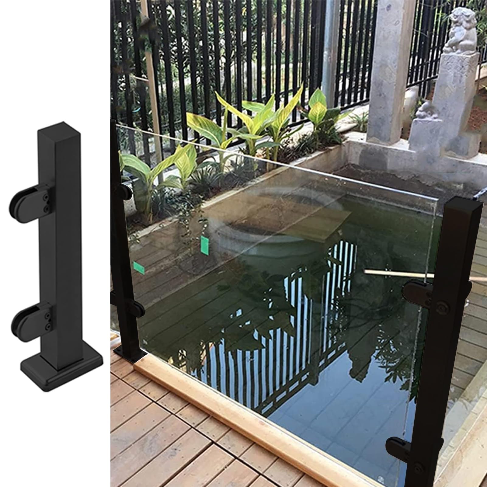 Poteau de Garde-Corps en Verre Noir 110 cm pour Escalier et Balcon