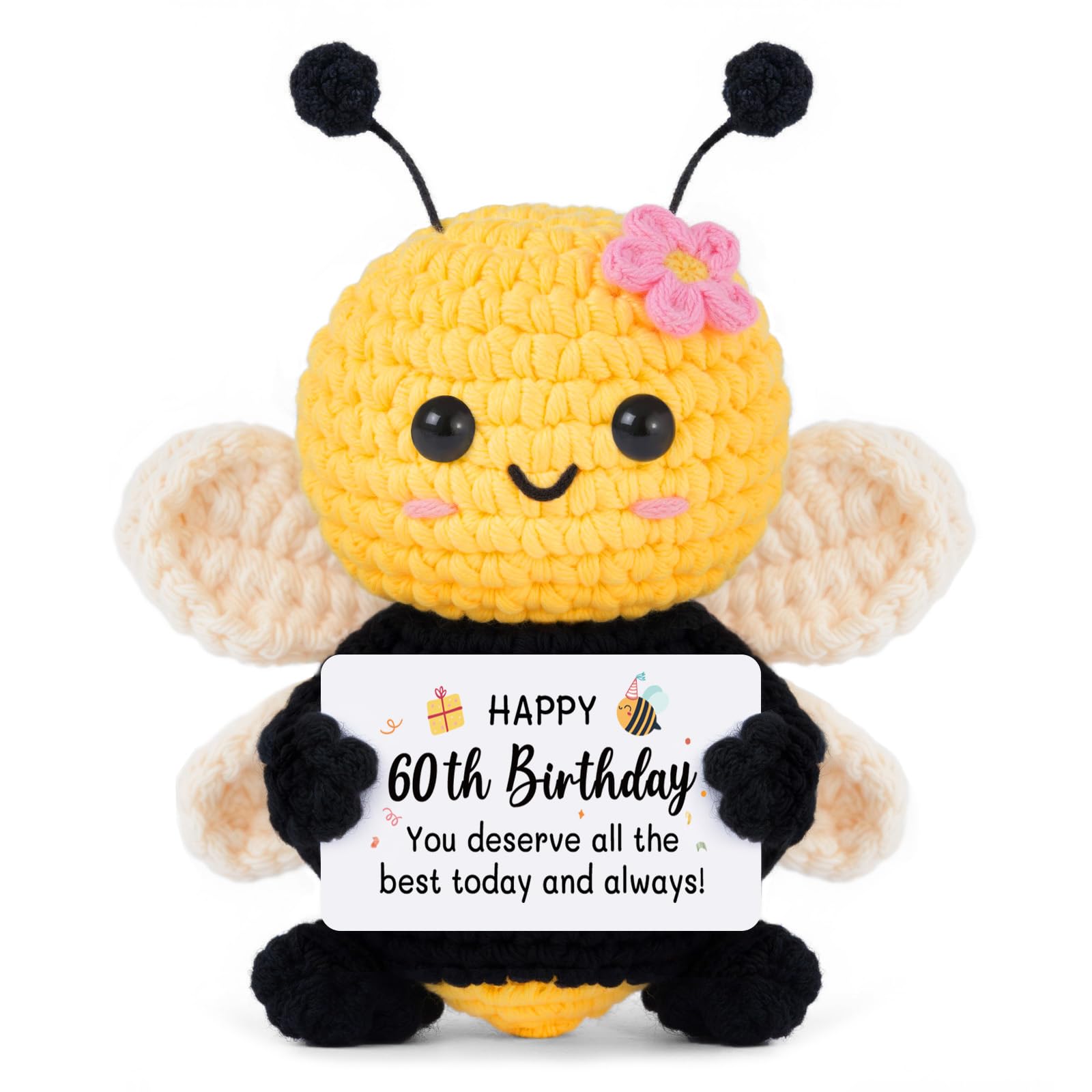 Gleevara 60th Birthday Gifts for Women, 60th Birthday Gifts for Her, Handmade Emotional Support Crochet Cute Bee, Adorable Home Decor 60 Year Old Gift for Mum Auntie Sister Friend โ image 1