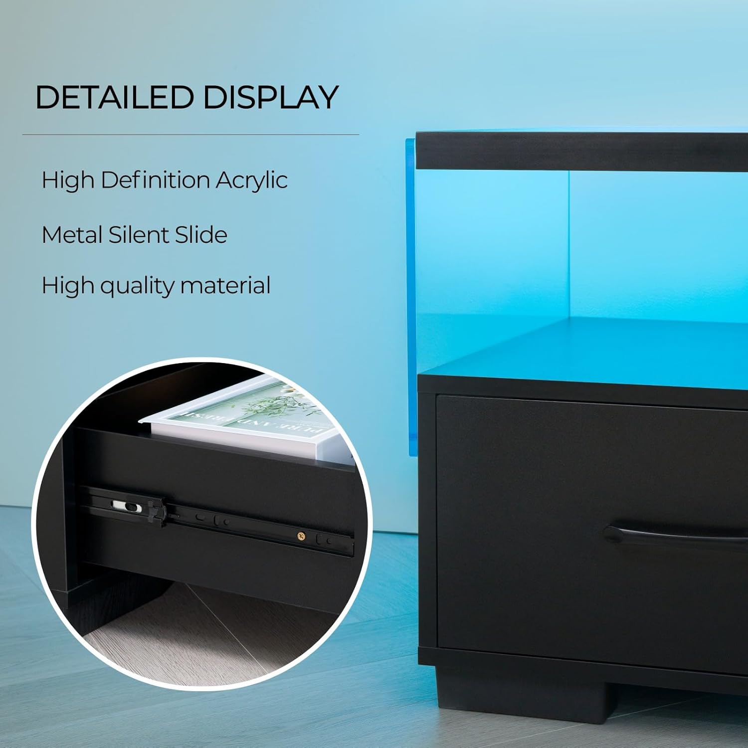 Modern Black TV Stand for 75 Inch TV, 71 Inch Entertainment Center with 4 Storage Drawers and Shelves, LED TV Console for Living Room or Bedroom