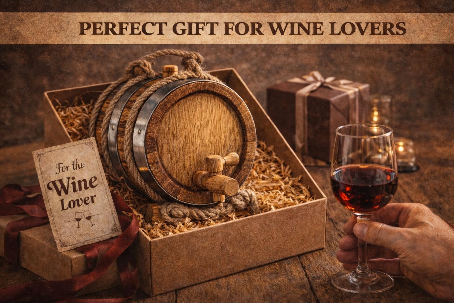 Barril de Roble para Envejecer Vino con Soporte y Grifo – Barrica de Madera Artesanal para Vino, Whisky, Ron o Brandy – Barril Decorativo para Bar o Cocina