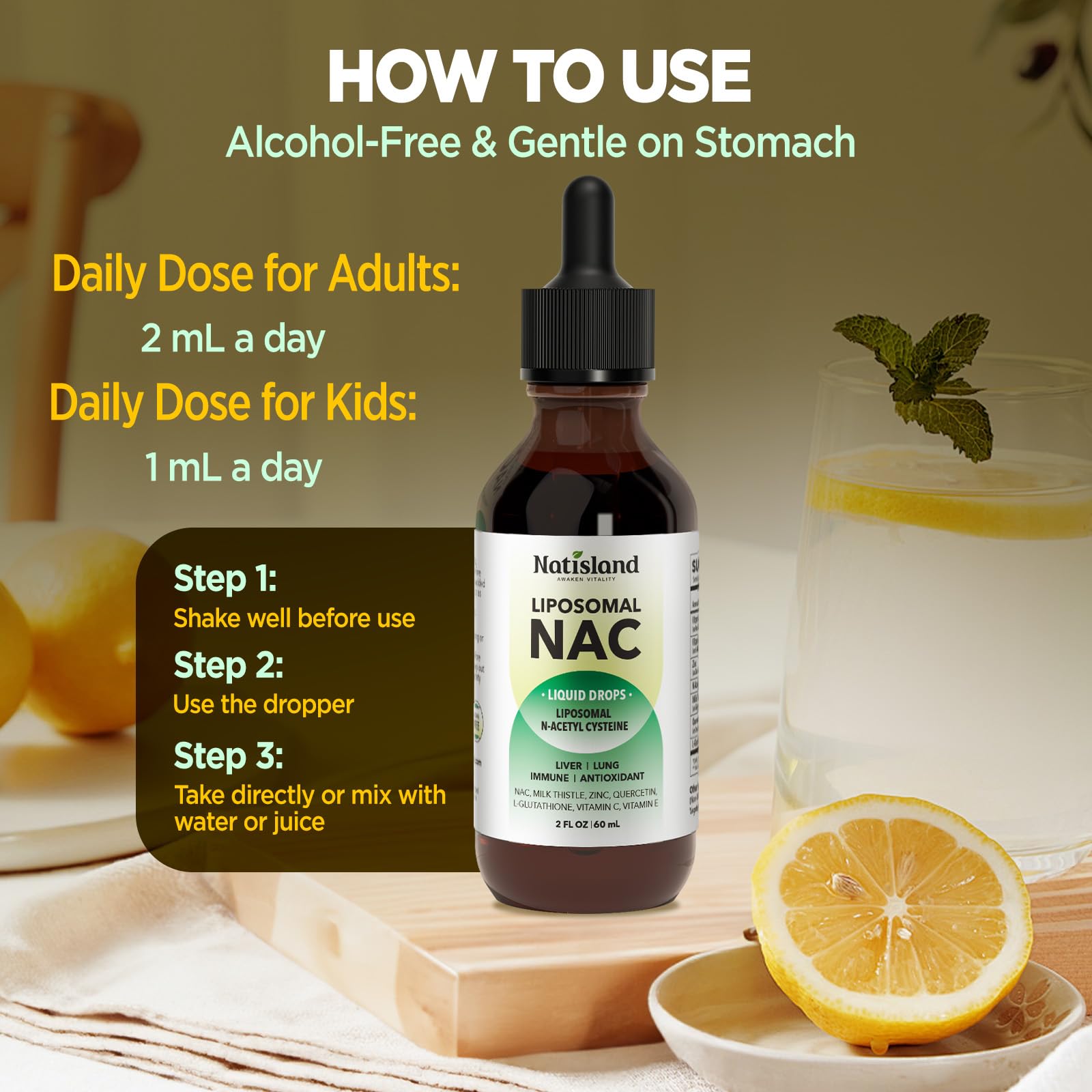 Liposomal Liquid NAC Drops, NAC Supplement N-Acetyl Cysteine, NAC 600 mg with Milk Thistle & Quercetin for Adults & Kids, Liver & Lung, Immune & Antioxidant Support, Skin & Cellular Health, 2 Fl Oz — Amazon image 8