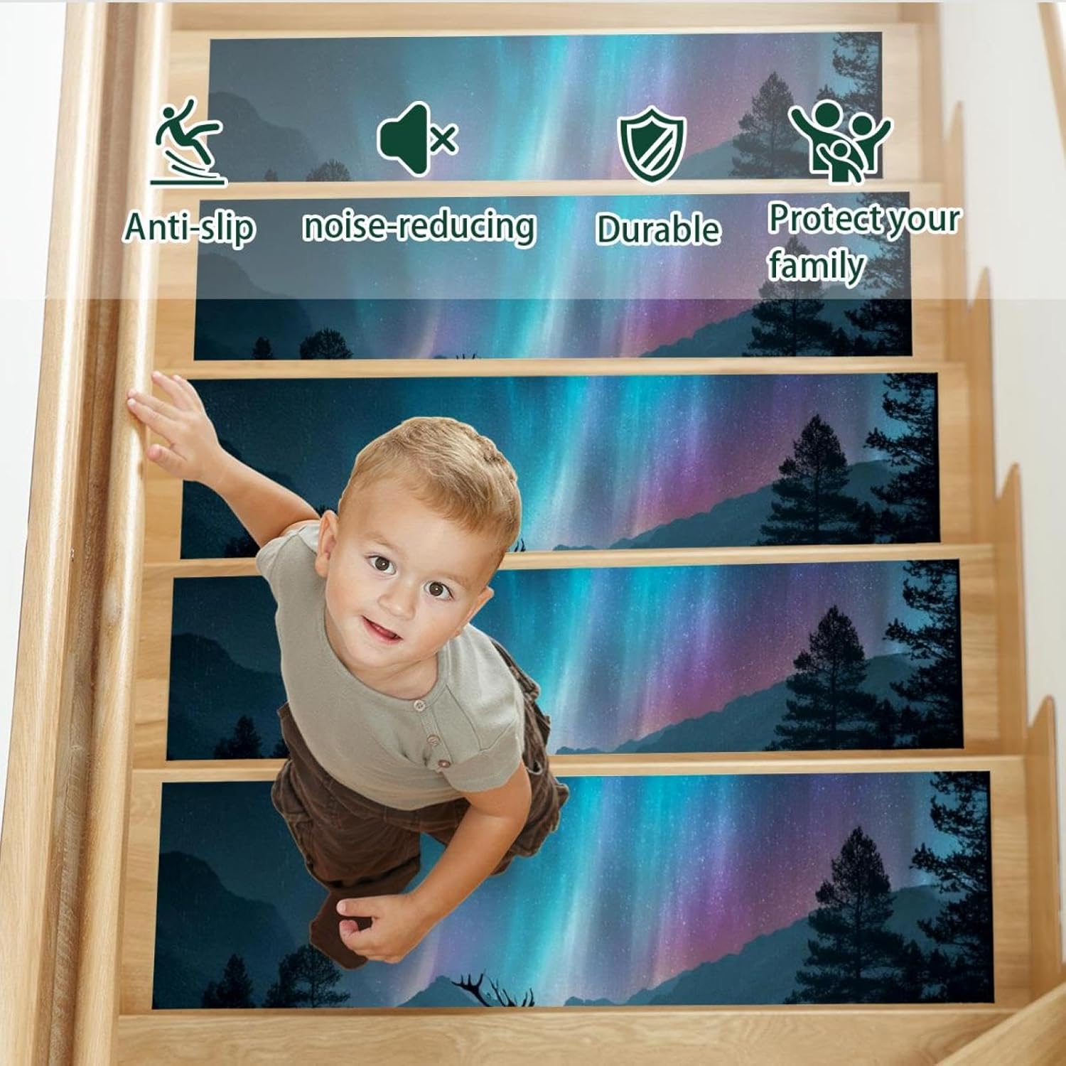 15PCS Carpet Stair Treads Non Slip for Wooden Steps, 8" X 30" Stair Runners Mats Indoor, Stain Resistant Staircase Step Treads Stair Rugs for Kids, Elders, Dogs