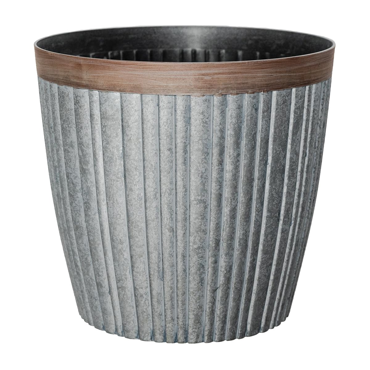 Muddy Hands 52 Litre Large Garden Planter Pot with Drainage Hole - Galvanised Ribbed Design Plastic Plant Pot with Copper Rim - Outdoor Flower Pot for Trees, Shrubs & Patio Plants
