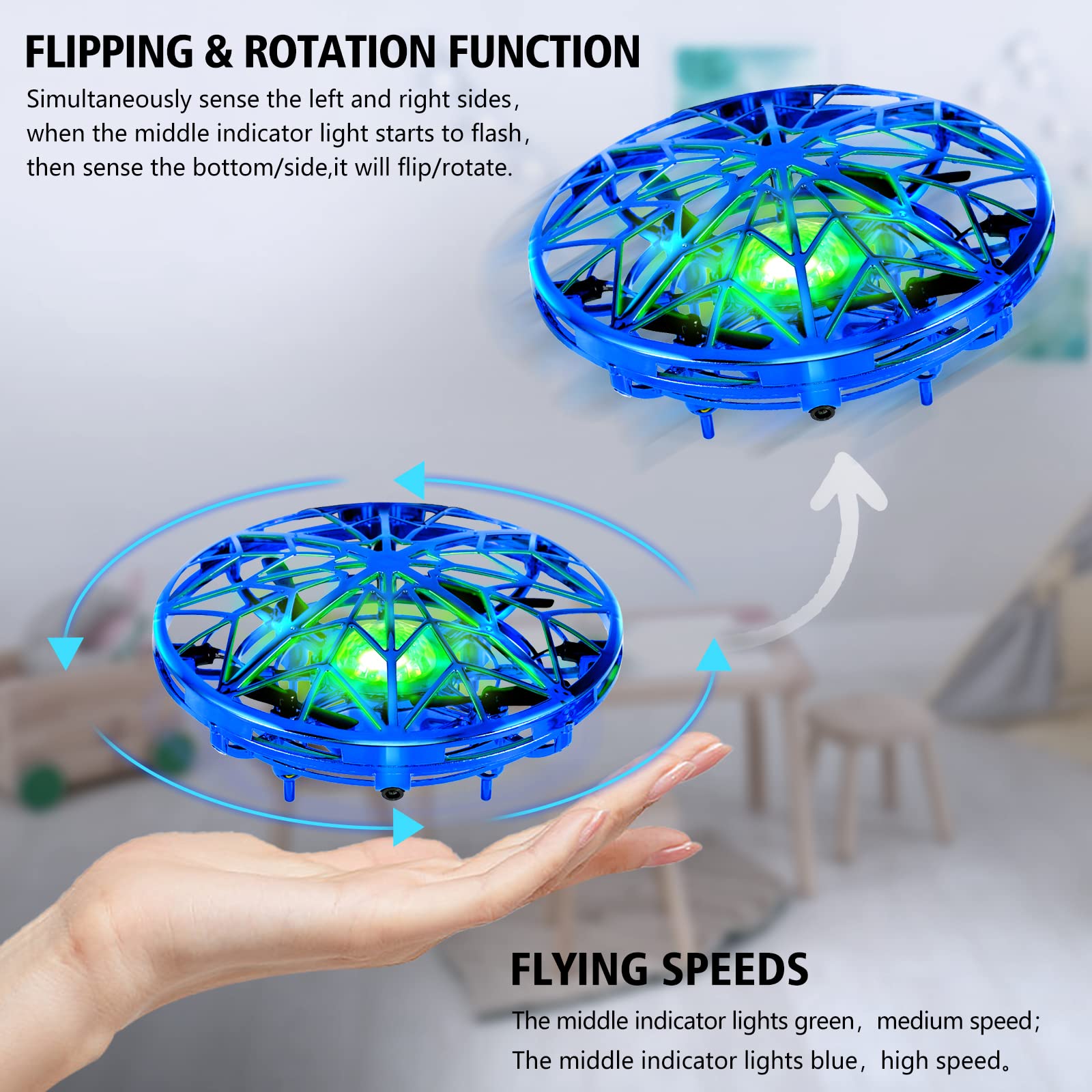 Kizmyee UFO Mini Drone pour Enfants Jouet Main Capteur Quadcopter Infrarouge Induction Volant Cadeaux d'anniversaire de Noël pour Garçons Filles Intérieur Extérieur Avions Débutants,Cadeau Enfant