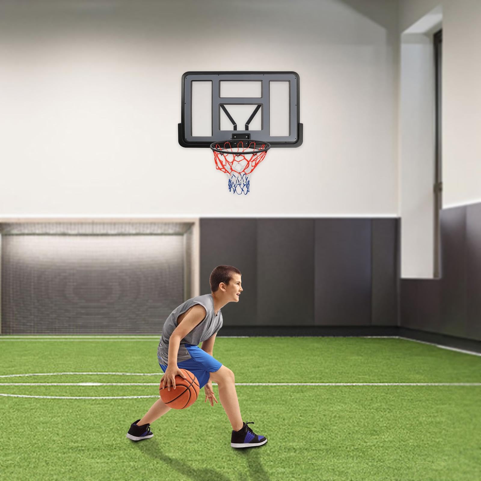 BuufuS Lifetime Performance PET Backboard Rim Combo,Wall Mounted Backboard Rim Combo Kit Hoops with Goals Horn Bracket for Indoor Outdoor Basketball Replacement Parts(Rim Diameter 18inch)