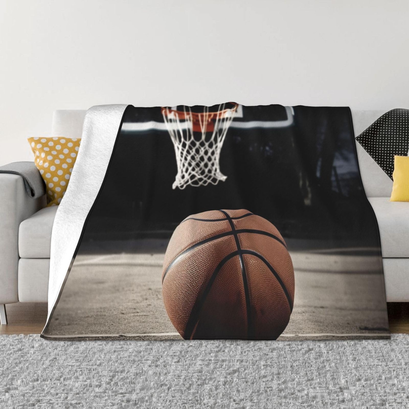 FodPand Basketball Fleece Blanket 50"x40" Lightweight Warm Throw Blanket for Bed Couch Cozy Air Conditioning Quilt All Seasons Decorative Fuzzy Blankets Gifts for Women Men