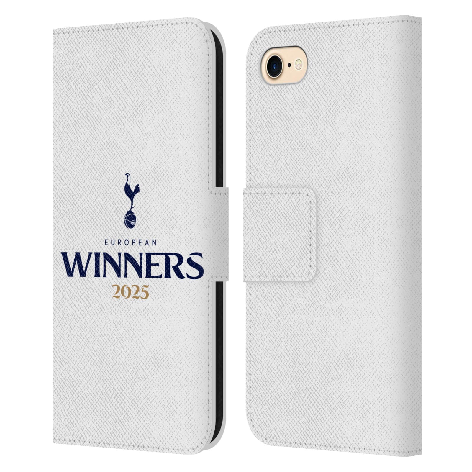 Head Case Designs Officially Licensed Tottenham Hotspur F.C. White 2025 European Winners Leather Wallet Case Compatible With Apple iPhone 7/8 / SE 2020 & 2022