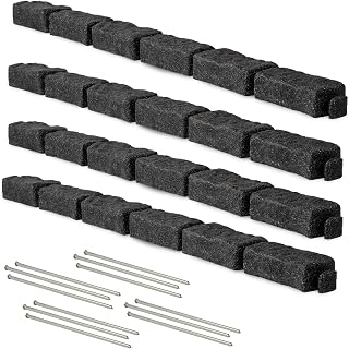 Beuta Faux Stone Landscape Edging - Charcoal Garden Border Bricks for Lawn, Flower Beds & Pathways | 4 Packs 48"L Sections w/12 Spikes