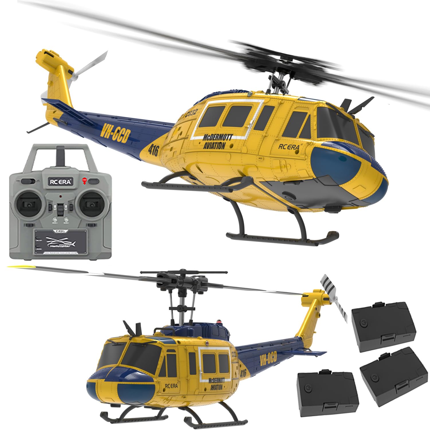 Photo 1 of Ssccgym 315MM UH-1 Remote Control Helicopter Aircraft for Adults Expert 6CH C032 RC Heli Maintain Altitude Brushless Motor/Optical Flow Positioning/Fly Upside Down 3D Rolling (RTF Yellow 3-Batteries)