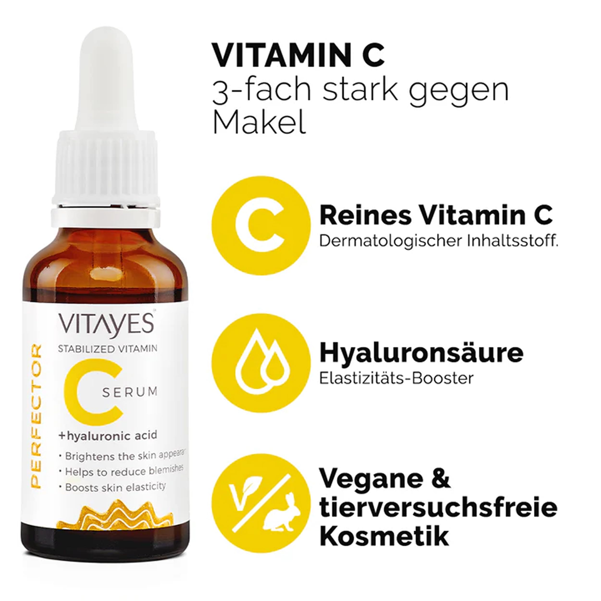 VITAYES Skincare Set Vegan - Instant Ageback 20 ml - Perfector Vitamin C Serum Mit Hyaluronsäure 30 ml - Anti Aging Gesichtspflege Routine - für Sichtbar Gepflegte Haut - für alle Hauttypen