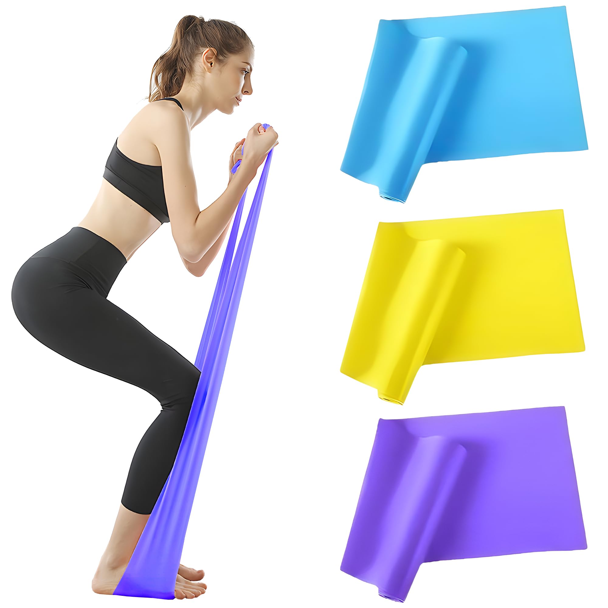 TPE Resistance Bands Set- 3 Resistance Levels (Light/Medium/Heavy), 2.0m Long Stretch Bands for Women & Men, Latex-Free Durable Elastic Bands for Yoga, Strength Training & Rehabilitation