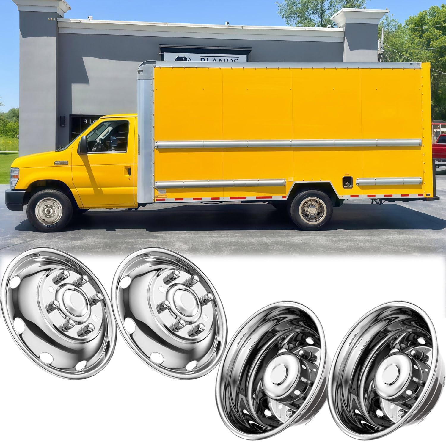 4pc 16" Anti-Rust Polished 304 Stainless Steel Dually Wheel Simulators Compatible with Ford F350 1974-1998;E350/E450 1992-2021;Dodge Ram 3500 1974-1999, Bolt On 8 Lug Hubcaps 8 Hole