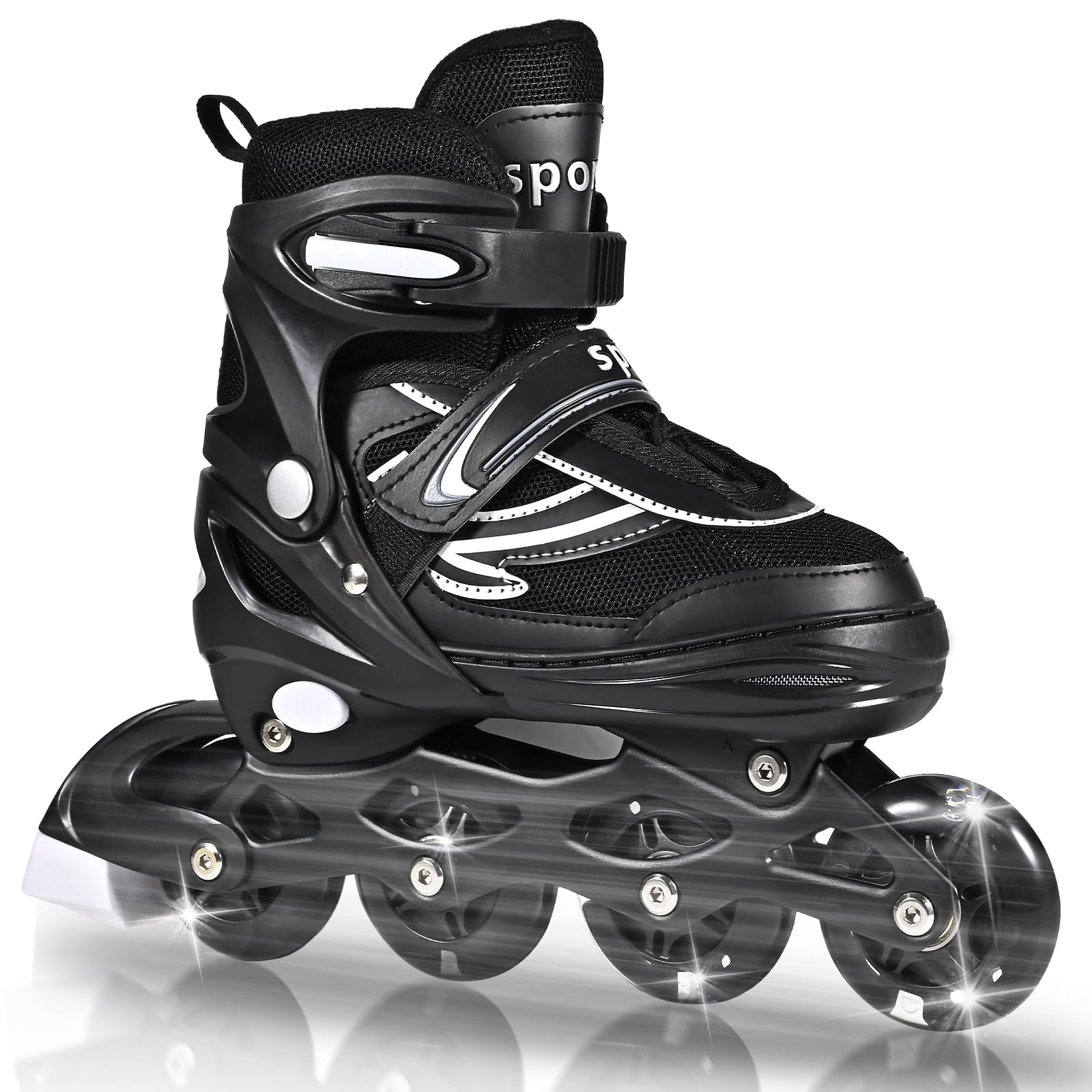 Réglables Patins à roulettes en Ligne pour garçons et Filles, Noir Blanc Patins à roulettes à 4 Roues pour Adolescents et Adultes avec Roues Lumineuses pour Les Sport