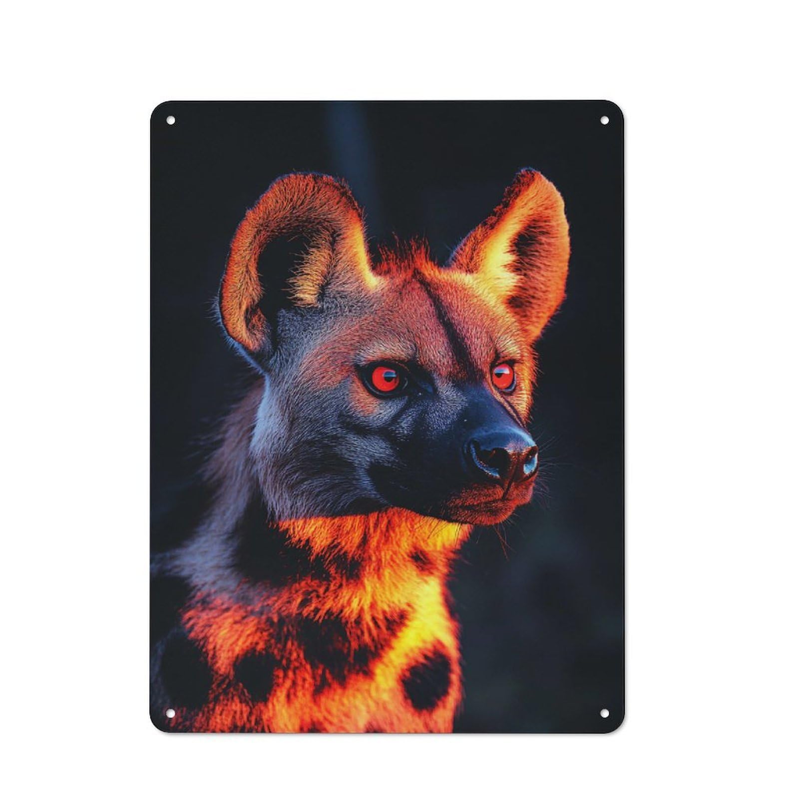 Junmoney Style-21 Hyena Portrait With Red Eyes Retro Metal Wall Sign 40X30cm For Living Room Or Hallway, For Collectors Decorating Living Rooms And Hallways