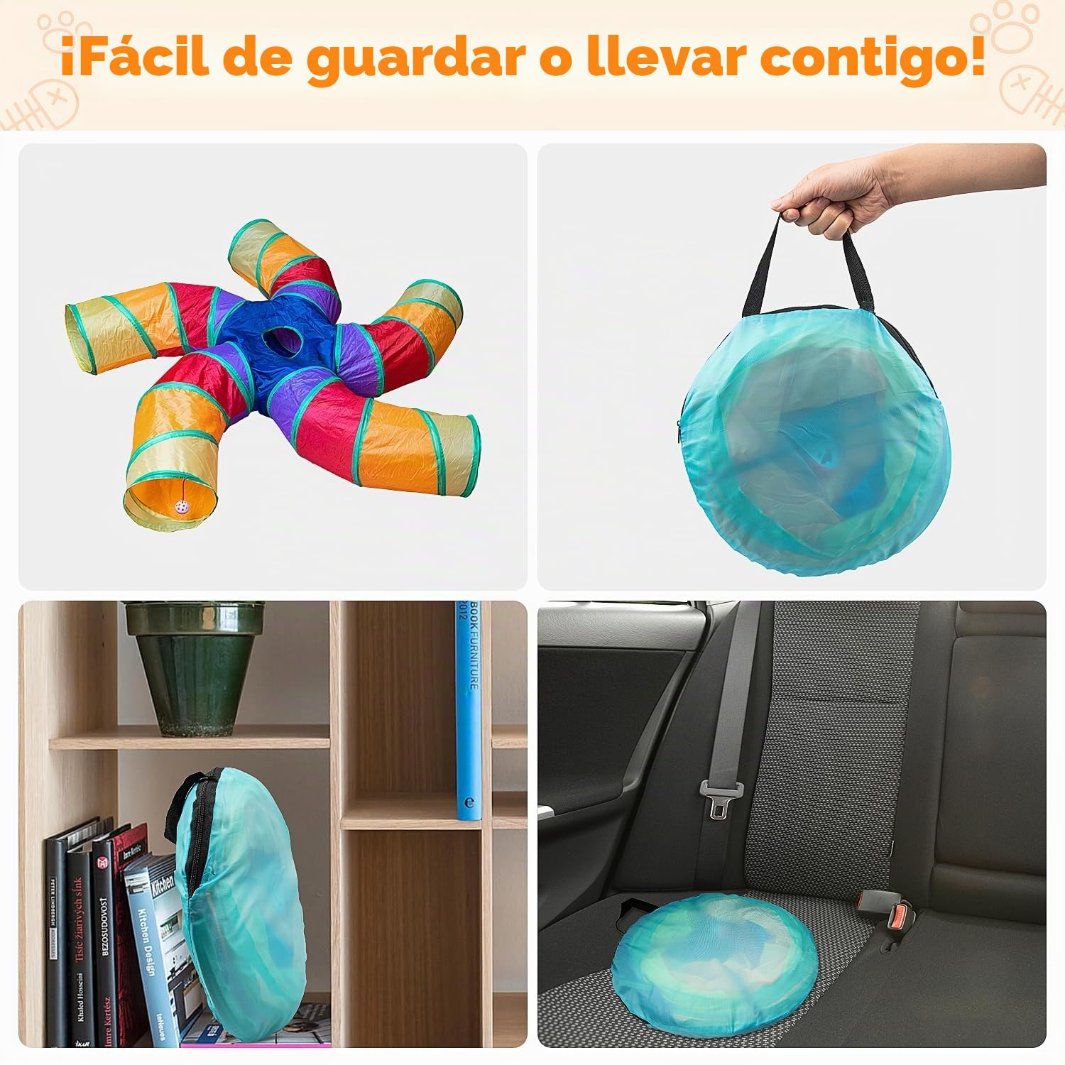 Depets Túnel para gatos de interior, túnel de juego grande de 5 vías y tubo con bola de juego, tubo plegable en forma de S con mirilla interactiva, ideal para ejercicio en interiores para gatitos