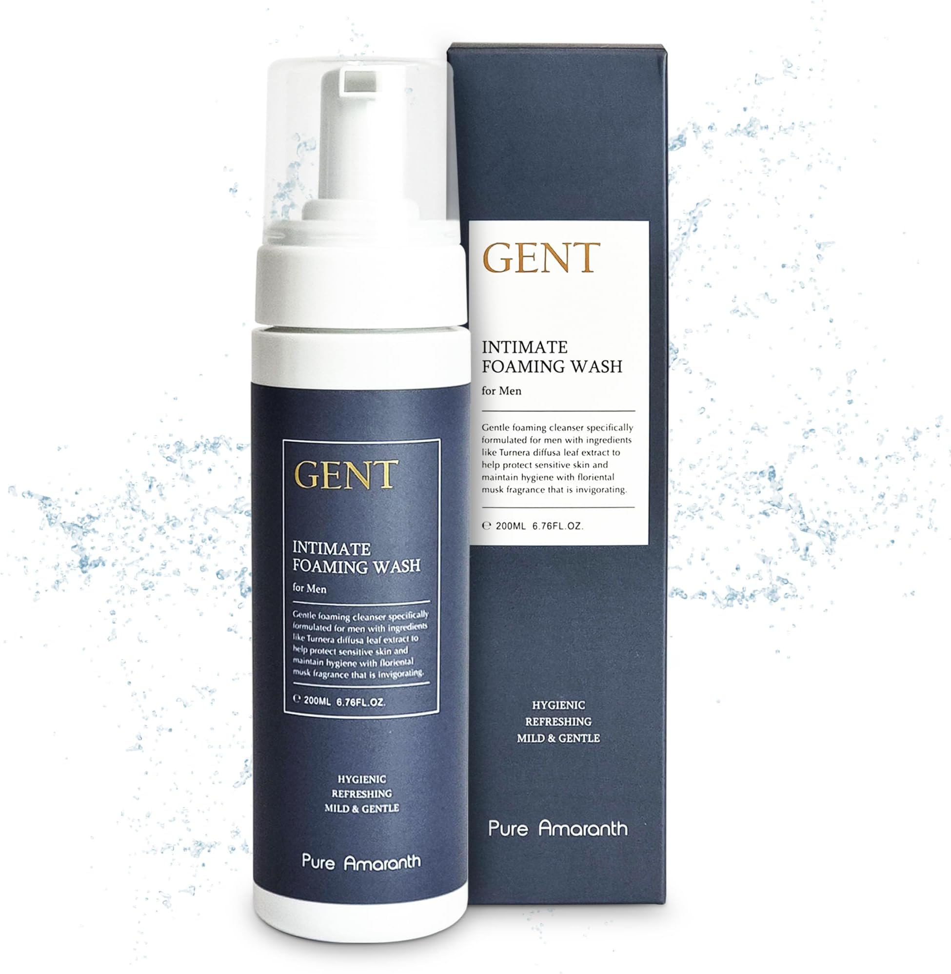 GENT Foaming Intimate Wash for Men, Mens Genital Wash for Sensitive Skin, Moisturizing for Daily Use, Hygiene Product Helps Prevent Dryness, Odor, Itching (200ml / 6.8 fl oz)