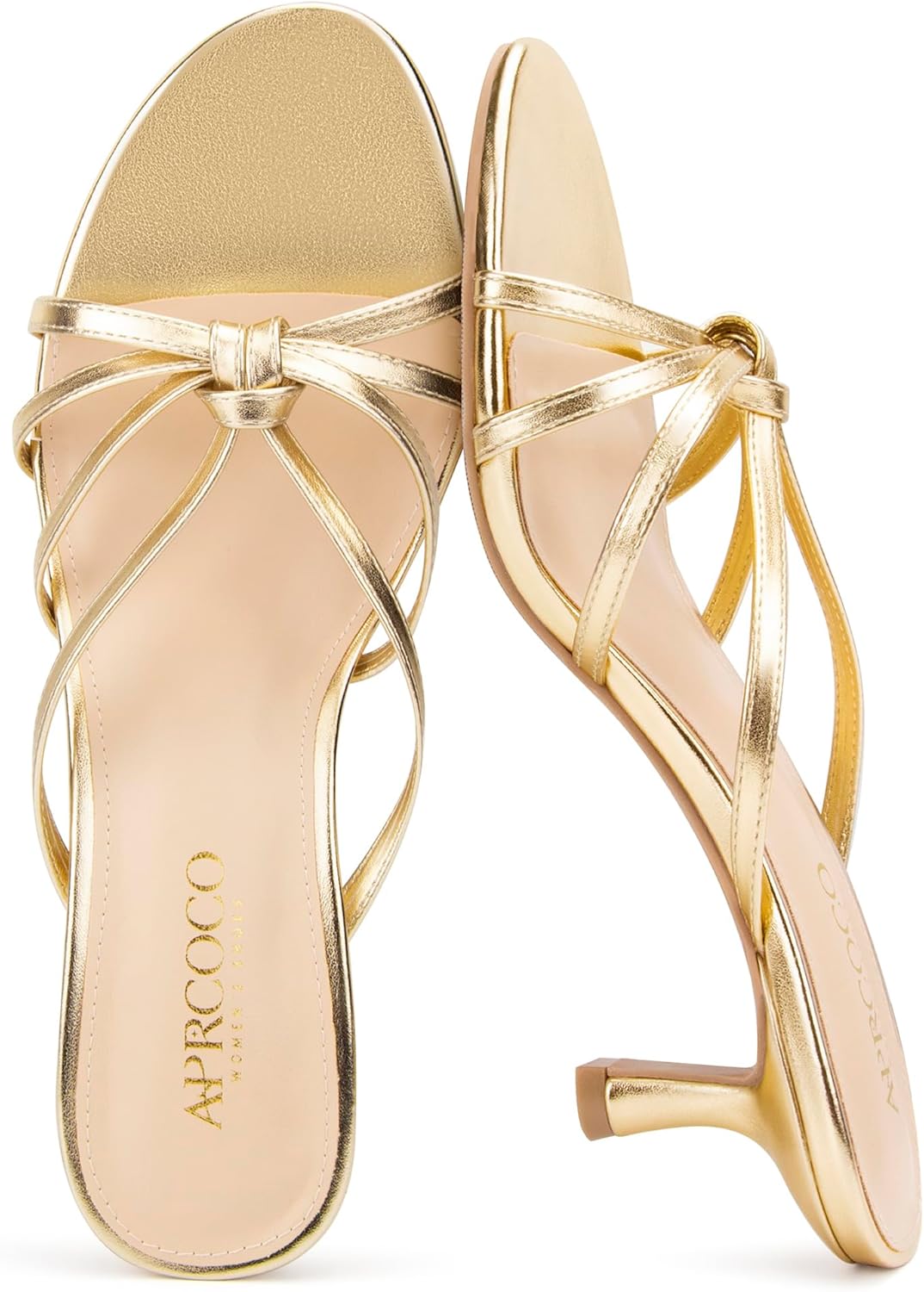 AprCoco Women's Strappy Kitten Heels Knotted Open Round Toe Heels Slip On Mule Heeled Sandals for Women Wedding Party Dressy Summer