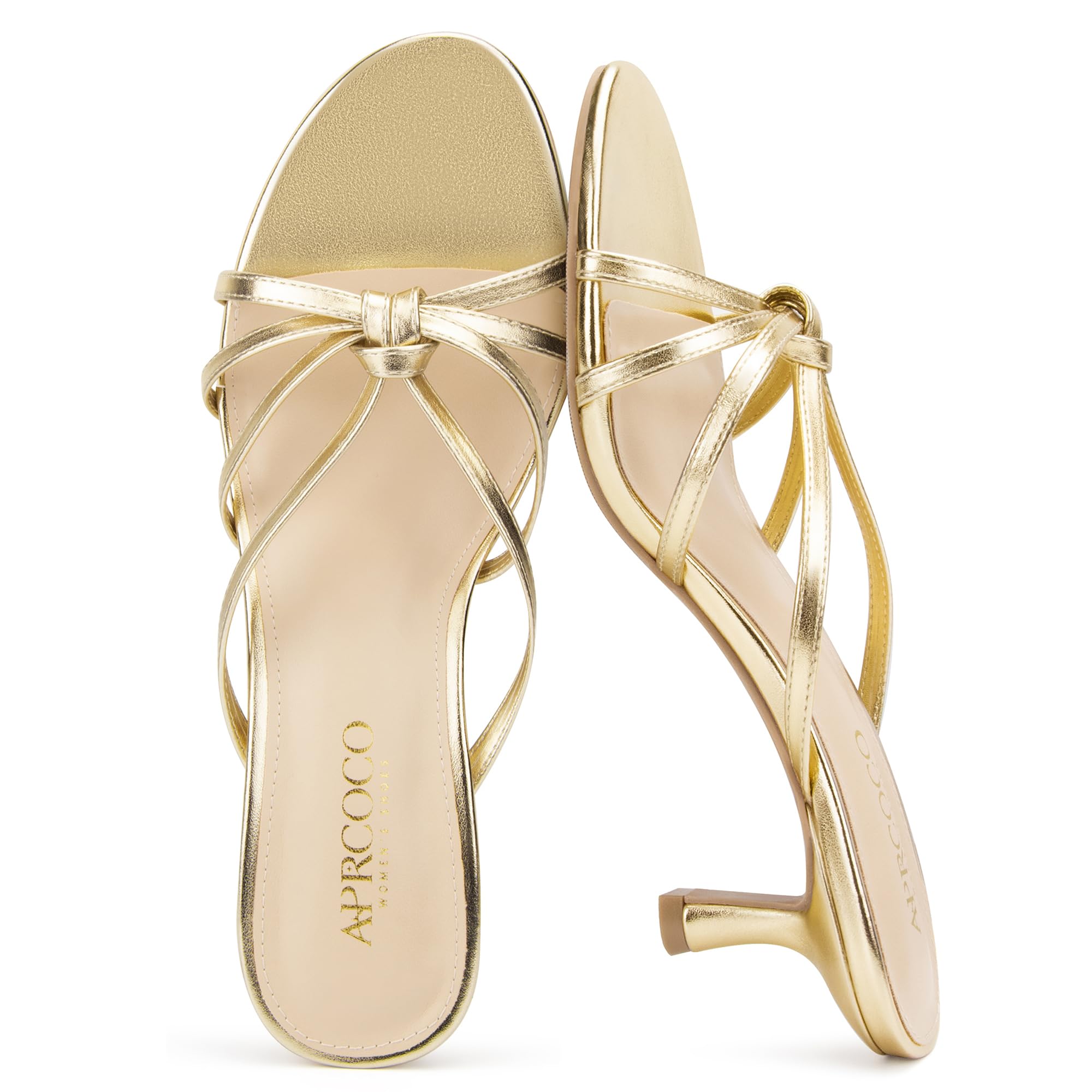 AprCoco Women's Strappy Kitten Heels Knotted Open Round Toe Heels Slip On Mule Heeled Sandals for Women Wedding Party Dressy Summer