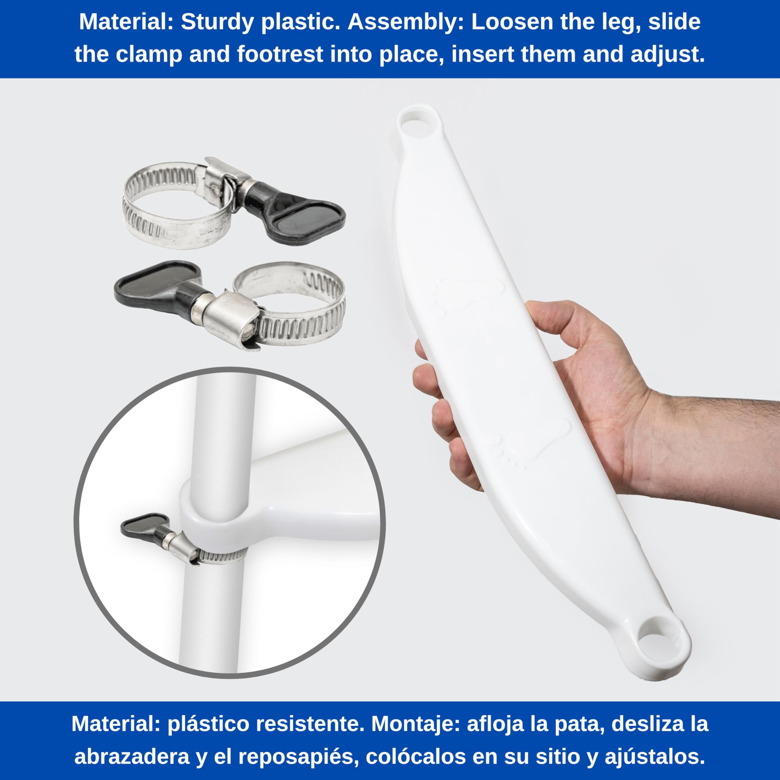 Poggiapiedi per seggiolone, 1 set, in bianco, compatibile con IKEA Antilop, regolabile in altezza con morsetti per il fissaggio alla gamba della sedia, poggiapiedi per seggiolone
