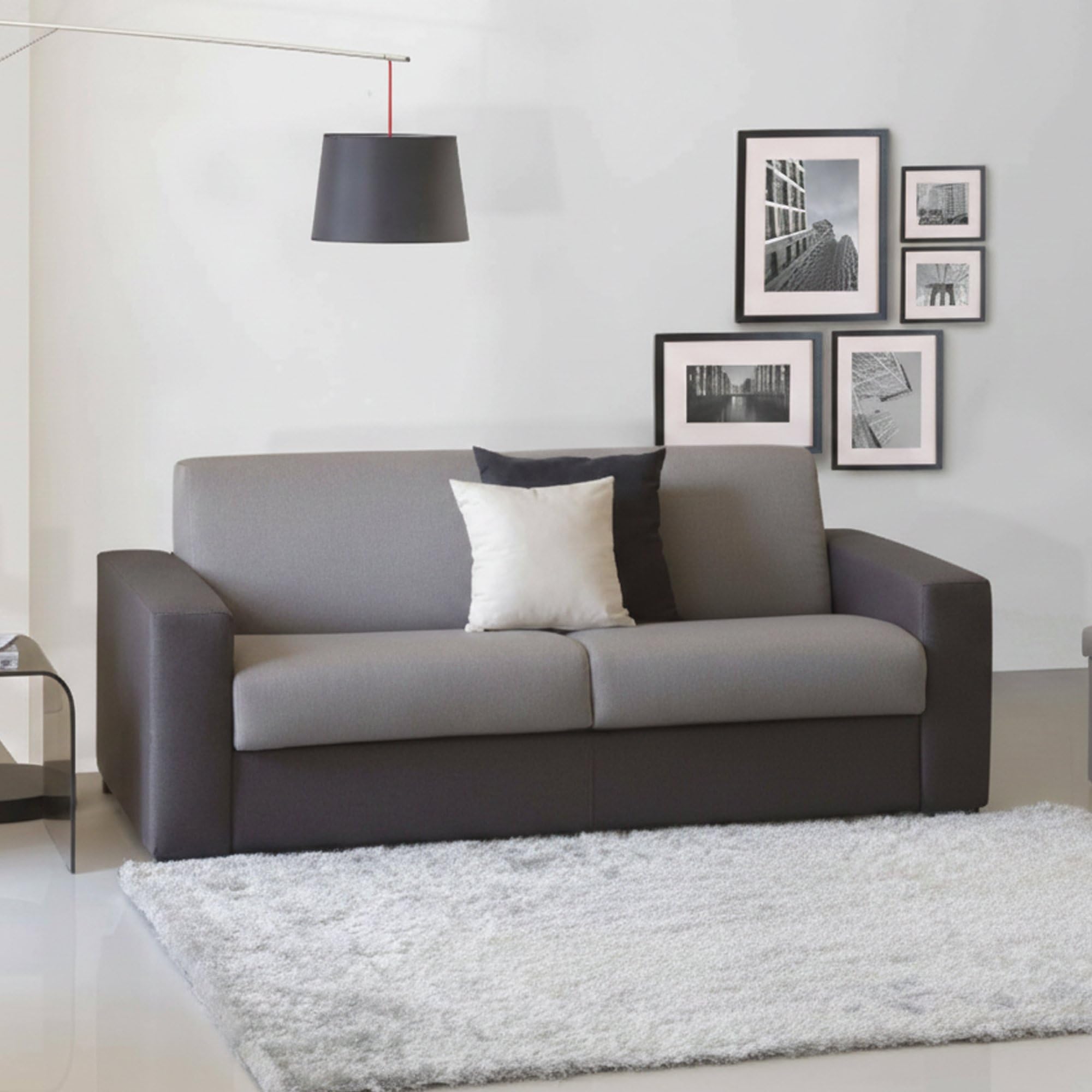 Talamo Italia - Divano letto 3 posti Aliana, Sofà apertura girevole in tessuto imbottito, Braccioli standard, 100% Made in Italy, Cm 220x95h90, Grigio e Antracite