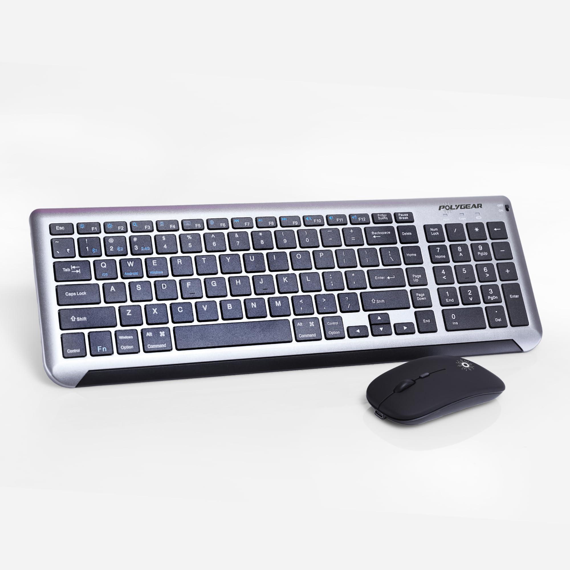 POLYGEAR SWIFT PRO Wireless Rechargeable Dual Connectivity Keyboard and Mouse Set - Multidevice Bluetooth/Wireless Keyboard Full Size and Mouse, for Windows, Mac, Android, Smart TV, Tablet, PC, Laptop (B0CS6XZB4Z) Amazon Price History, Amazon Price Tracker