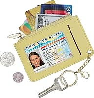 Vista 75 de Carteras pequeñas de cuero delgado para mujeres, tarjetero, cartera, monedero con llavero beige (B-Beige)