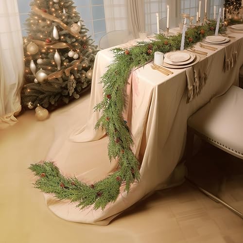 Miniatura 53 de WBHome 2 guirnaldas de Navidad preiluminadas de 9 pies/106 pulgadas con 50 luces LED para decoración navideña, funciona