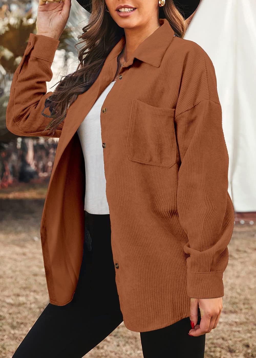 Women's Brushed Plaid Shirts Long Sleeve Flannel Lapel Button Down Cardigan Boyfriend Shacket Jacket Coats - Image 2