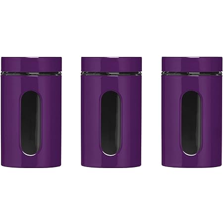 Set of 3 Purple Tea Coffee Sugar Storage Canisters Kitchen Accessories ...