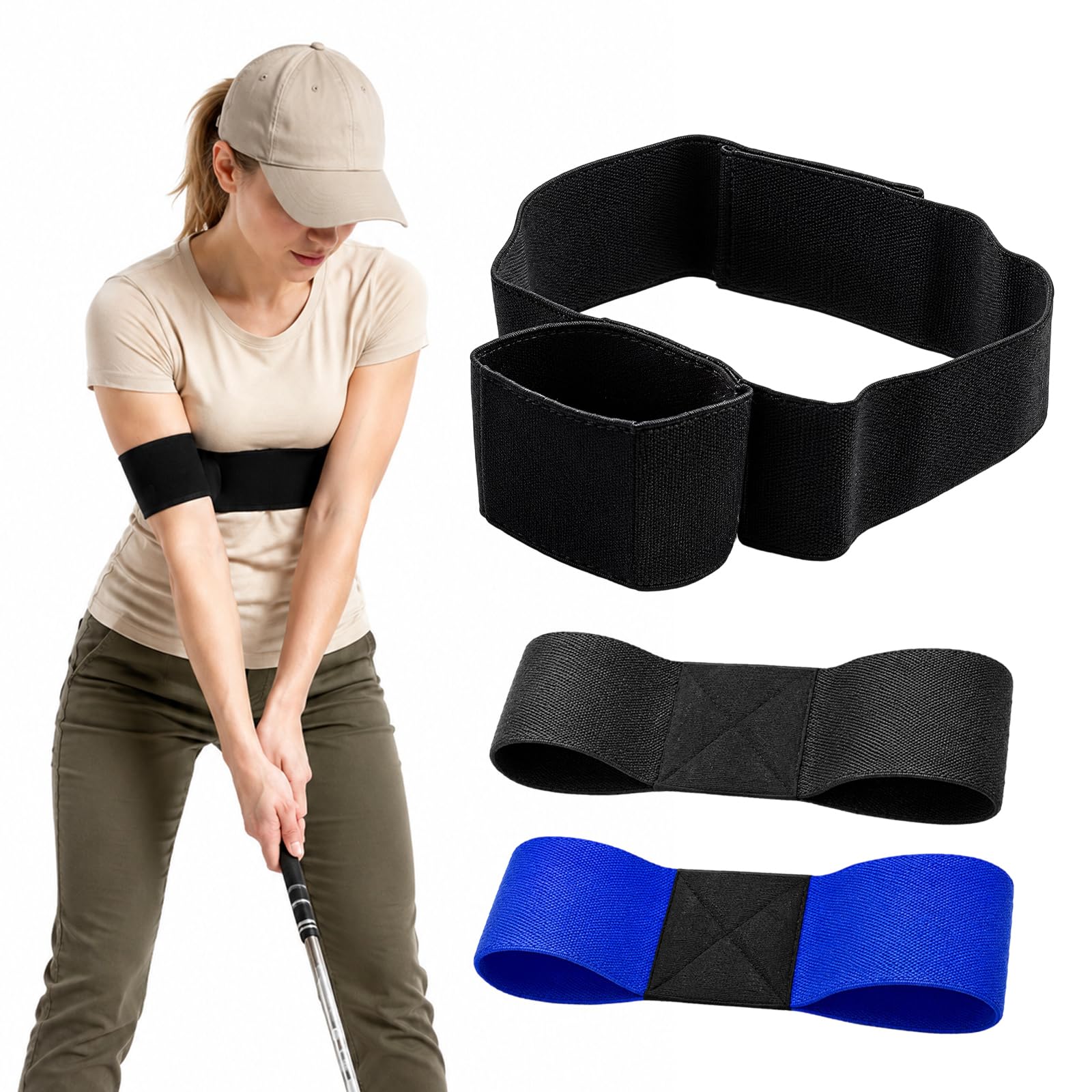 JaiZvt Golf Training Aids, Golf Grip Training Aid, 3PCS Golf Swing Trainer, Swing Training Equipment for Practice Golf Correction Set with Arm Band, Black and Blue Golf Accessories