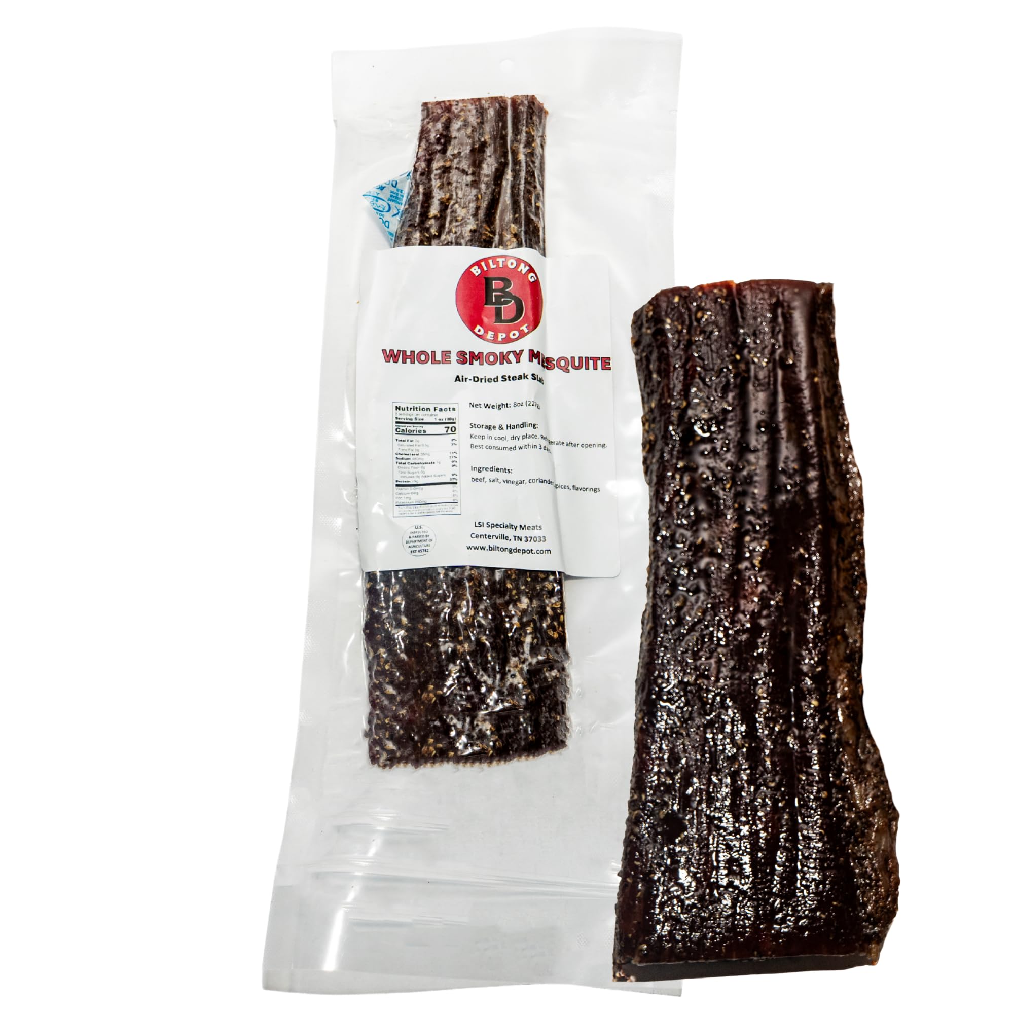 Biltong Depot Smoky Mesquite Beef Biltong Slab – 8oz | Air-Dried Beef Jerky Snack | High Protein | Zero Sugar | Keto & Paleo Friendly | Gluten Free | No Artificial Preservatives | No MSG