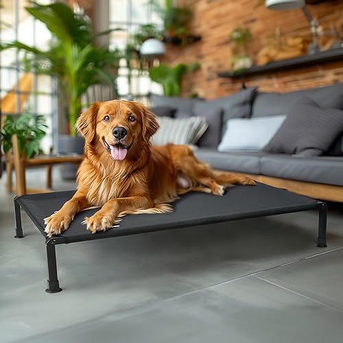Miniatura 7 de Veehoo Cama elevada resistente para perros, cuna elevada para perros con malla Teslin transpirable, patas de silicona antideslizantes, refrescante,