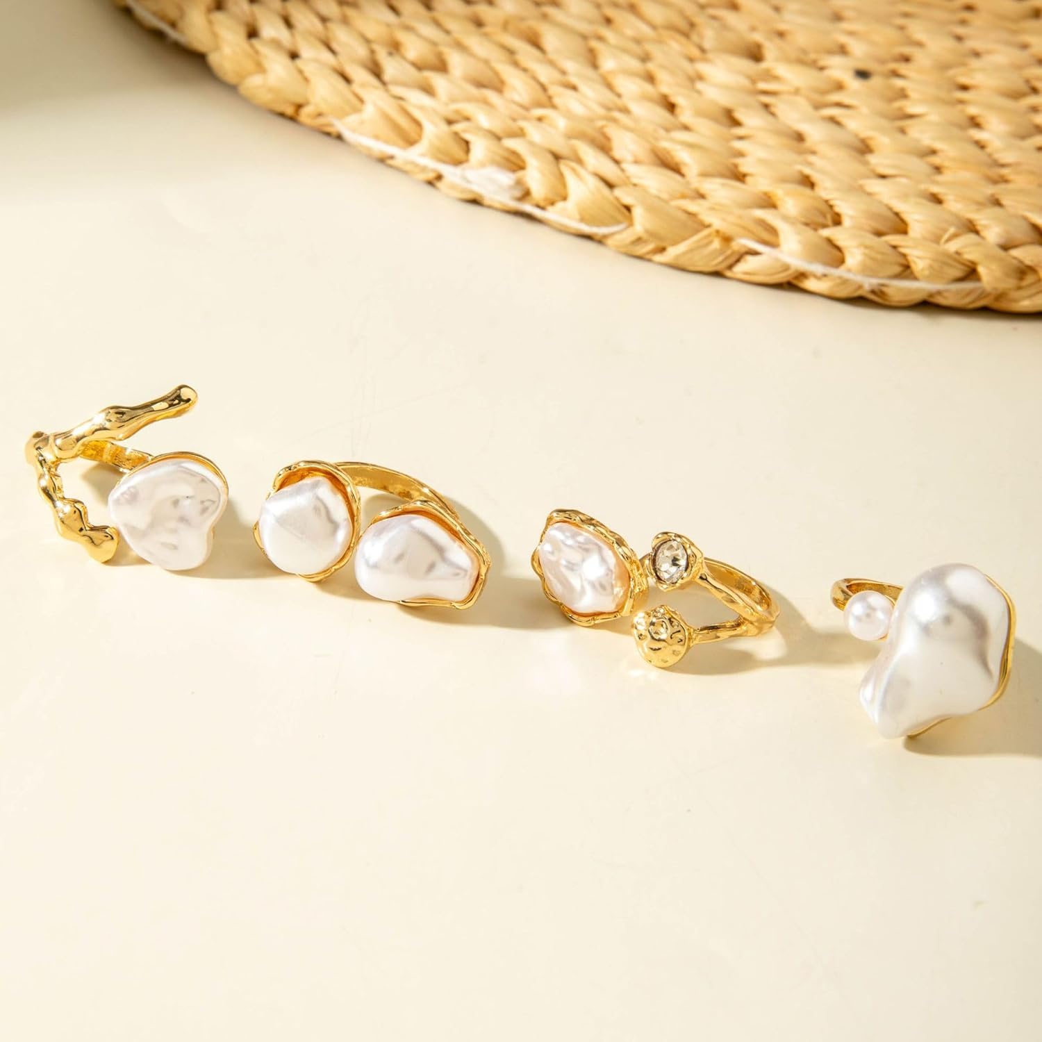 Rrdaily 14K Gold Plated Stackable Knuckle Rings Set for Women Trendy Chunky Simulation Gemstone Signet Rings Dainty Midi Finger Rings Pack Aesthetic Statement Jewelry for Bridesmaid Wedding Gifts - Image 5